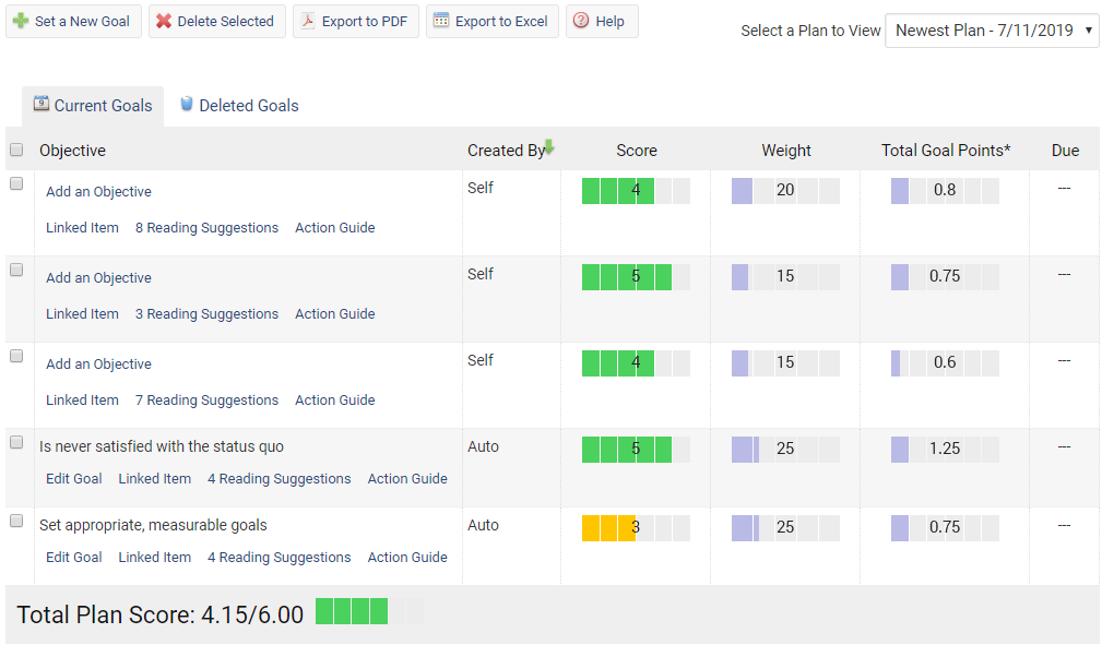 360-degree feedback development planning screen