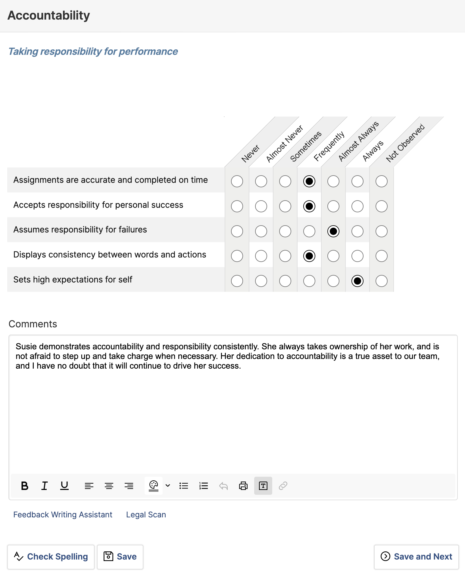 EchoSpan 360-Degree Feedback Response Screen