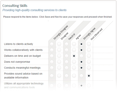 360-degree feedback user interface screen